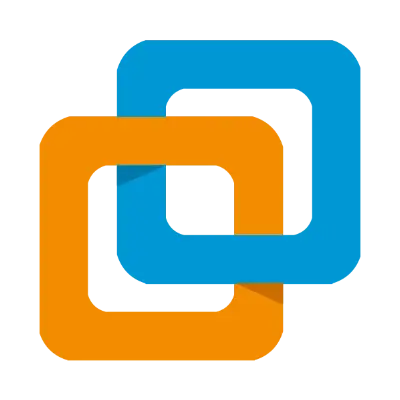 Two interlocking squares, one orange and one blue, symbolize AI and data strategy on a transparent background.